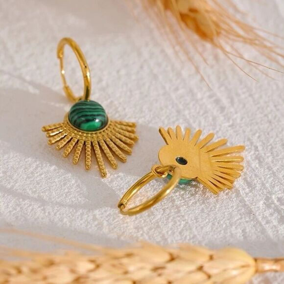 Natural Green Stone Leaf Drop Earrings - Picture 3 of 3